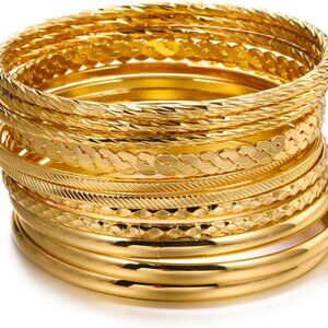 16Pcs Gold Bangle Bracelets for Women - Multi Layer Stackable Textured Bracelets